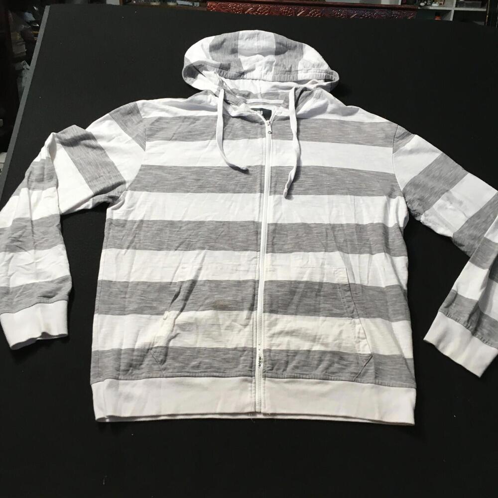 PJ Mark Hoodie 3XL full zip HOODED GRAY WHITE STRIPED LONG SLEEVE